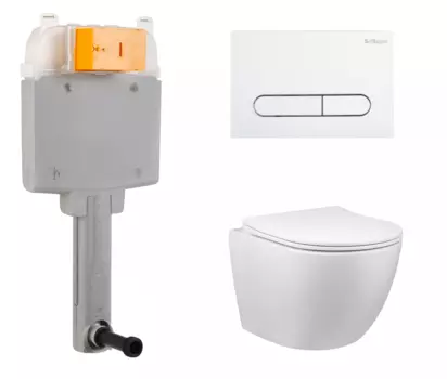 Комплект 3 в 1 смывной бачок скрытого монтажа BelBagno BB025-CS + Унитаз Vincea Globo VT1-14S с кнопкой белой Prospero BB025-CS + VT1-14S + BB004-PR-BIANCO