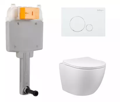 Комплект 3 в 1 смывной бачок скрытого монтажа BelBagno BB025-CS + Унитаз Vincea Globo VT1-14S с кнопкой белой Sfera BB025-CS + VT1-14S + BB014-SR-BIANCO