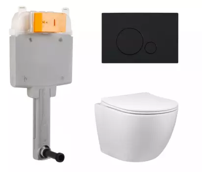 Комплект 3 в 1 смывной бачок скрытого монтажа BelBagno BB025-CS + Унитаз Vincea Globo VT1-14S с кнопкой черной Sfera BB025-CS + VT1-14S + BB015-SR-CHROME