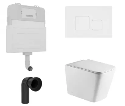 Комплект 3 в 1 смывной бачок скрытого монтажа Enio Tecnico + Приставной унитаз WeltWasser Gelbach 002 GL-WT с кнопкой белой Cubo EN8050817 + 10000003664 + EN8050811