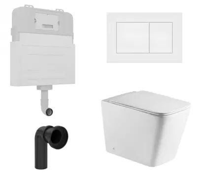 Комплект 3 в 1 смывной бачок скрытого монтажа Enio Tecnico + Приставной унитаз WeltWasser Gelbach 002 GL-WT с кнопкой белой Quadro