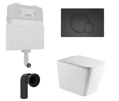 Комплект 3 в 1 смывной бачок скрытого монтажа Enio Tecnico + Приставной унитаз WeltWasser Gelbach 002 GL-WT с кнопкой черной Geometria EN8050817 + 10000003664 + EN8050815