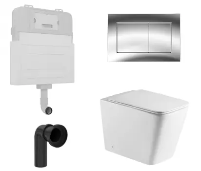Комплект 3 в 1 смывной бачок скрытого монтажа Enio Tecnico + Приставной унитаз WeltWasser Gelbach 002 GL-WT с кнопкой хром Quadro EN8050817 + 10000003664 + EN8050807