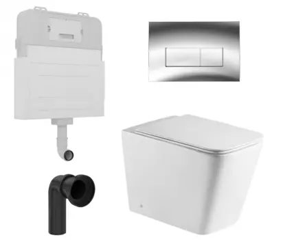 Комплект 3 в 1 смывной бачок скрытого монтажа Enio Tecnico + Приставной унитаз WeltWasser Gelbach 002 GL-WT с кнопкой хром Rettangolo