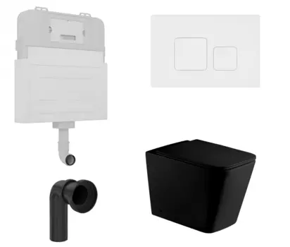 Комплект 3 в 1 смывной бачок скрытого монтажа Enio Tecnico + Приставной унитаз WeltWasser Gelbach 002 MT-BL черный с кнопкой белой Cubo EN8050817 + EN8050811 + 10000003698