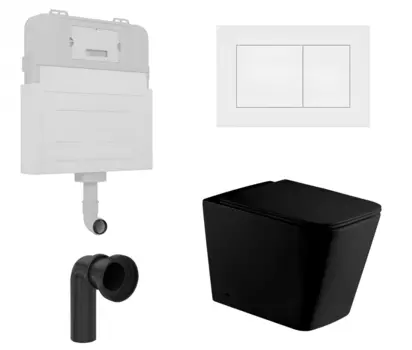 Комплект 3 в 1 смывной бачок скрытого монтажа Enio Tecnico + Приставной унитаз WeltWasser Gelbach 002 MT-BL черный с кнопкой белой Quadro