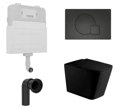Комплект 3 в 1 смывной бачок скрытого монтажа Enio Tecnico + Приставной унитаз WeltWasser Gelbach 002 MT-BL черный с кнопкой черной Geometria EN8050817 + EN8050815 + 10000003698