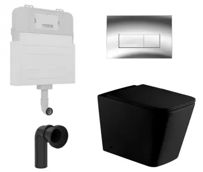Комплект 3 в 1 смывной бачок скрытого монтажа Enio Tecnico + Приставной унитаз WeltWasser Gelbach 002 MT-BL черный с кнопкой хром Rettangolo