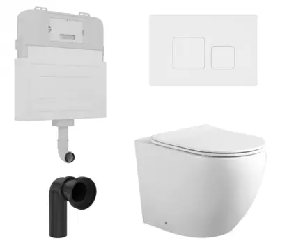Комплект 3 в 1 смывной бачок скрытого монтажа Enio Tecnico + Унитаз приставной Акватек Европа AQ1902-00 с кнопкой белой Cubo EN8050817 + AQ1902-00 + EN8050811