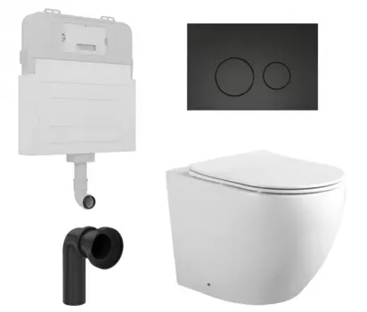 Комплект 3 в 1 смывной бачок скрытого монтажа Enio Tecnico + Унитаз приставной Акватек Европа AQ1902-00 с кнопкой черной Rotondo