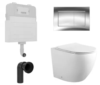 Комплект 3 в 1 смывной бачок скрытого монтажа Enio Tecnico + Унитаз приставной Акватек Европа AQ1902-00 с кнопкой хром Quadro EN8050817 + AQ1902-00 + EN8050807