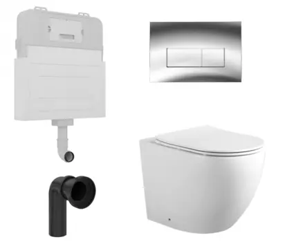 Комплект 3 в 1 смывной бачок скрытого монтажа Enio Tecnico + Унитаз приставной Акватек Европа AQ1902-00 с кнопкой хром Rettangolo