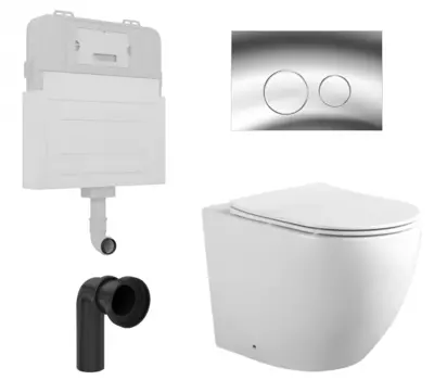Комплект 3 в 1 смывной бачок скрытого монтажа Enio Tecnico + Унитаз приставной Акватек Европа AQ1902-00 с кнопкой хром Rotondo