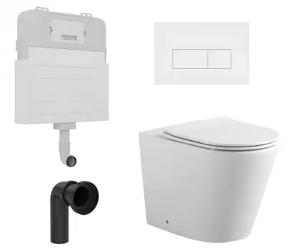 Комплект 3 в 1 смывной бачок скрытого монтажа Enio Tecnico + Унитаз приставной Акватек Вега AQ1906-00 с кнопкой белой Rettangolo