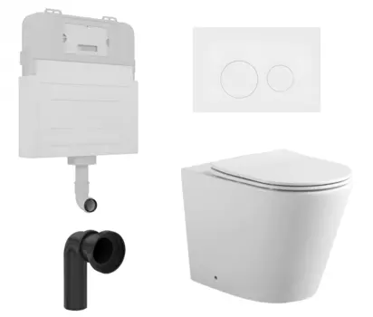 Комплект 3 в 1 смывной бачок скрытого монтажа Enio Tecnico + Унитаз приставной Акватек Вега AQ1906-00 с кнопкой белой Rotondo