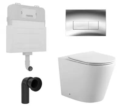 Комплект 3 в 1 смывной бачок скрытого монтажа Enio Tecnico + Унитаз приставной Акватек Вега AQ1906-00 с кнопкой хром Rettangolo