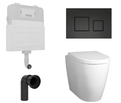 Комплект 3 в 1 смывной бачок скрытого монтажа Enio Tecnico + Унитаз приставной BelBagno Marino с кнопкой черной Cubo EN8050817 + BB105CBR + BB105SC + EN8050812