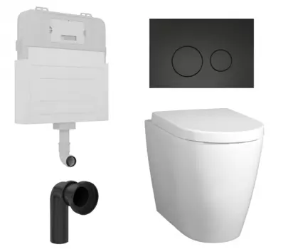 Комплект 3 в 1 смывной бачок скрытого монтажа Enio Tecnico + Унитаз приставной BelBagno Marino с кнопкой черной Rotondo