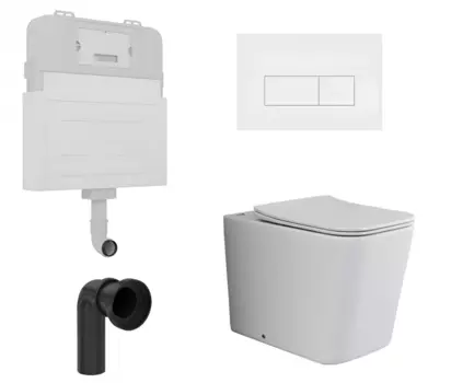 Комплект 3 в 1 смывной бачок скрытого монтажа Enio Tecnico + Унитаз приставной Ceramica Nova Cubic Rimless CN1809 с кнопкой белой Rettangolo