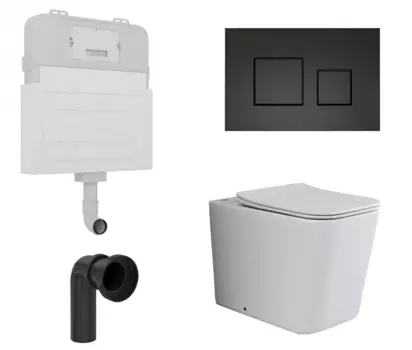 Комплект 3 в 1 смывной бачок скрытого монтажа Enio Tecnico + Унитаз приставной Ceramica Nova Cubic Rimless CN1809 с кнопкой черной Cubo EN8050817 + CN1809 + EN8050812