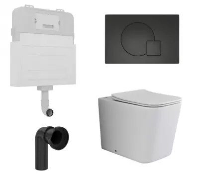Комплект 3 в 1 смывной бачок скрытого монтажа Enio Tecnico + Унитаз приставной Ceramica Nova Cubic Rimless CN1809 с кнопкой черной Geometria EN8050817 + CN1809 + EN8050815