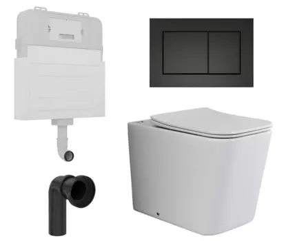 Комплект 3 в 1 смывной бачок скрытого монтажа Enio Tecnico + Унитаз приставной Ceramica Nova Cubic Rimless CN1809 с кнопкой черной Quadro