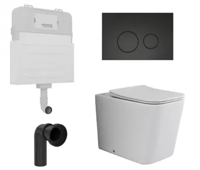 Комплект 3 в 1 смывной бачок скрытого монтажа Enio Tecnico + Унитаз приставной Ceramica Nova Cubic Rimless CN1809 с кнопкой черной Rotondo