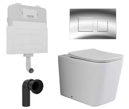 Комплект 3 в 1 смывной бачок скрытого монтажа Enio Tecnico + Унитаз приставной Ceramica Nova Cubic Rimless CN1809 с кнопкой хром Cubo EN8050817 + CN1809 + EN8050810