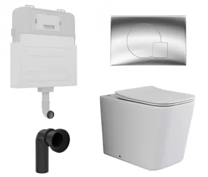 Комплект 3 в 1 смывной бачок скрытого монтажа Enio Tecnico + Унитаз приставной Ceramica Nova Cubic Rimless CN1809 с кнопкой хром Geometria EN8050817 + CN1809 + EN8050813