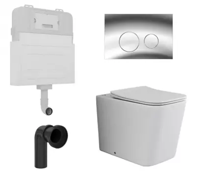 Комплект 3 в 1 смывной бачок скрытого монтажа Enio Tecnico + Унитаз приставной Ceramica Nova Cubic Rimless CN1809 с кнопкой хром Rotondo
