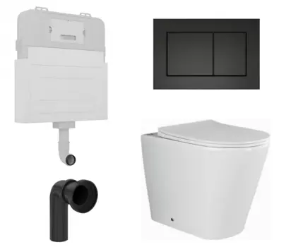 Комплект 3 в 1 смывной бачок скрытого монтажа Enio Tecnico + Унитаз приставной Ceramica Nova Highlight CN1812 с кнопкой черной Quadro