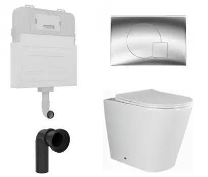 Комплект 3 в 1 смывной бачок скрытого монтажа Enio Tecnico + Унитаз приставной Ceramica Nova Highlight CN1812 с кнопкой хром Geometria EN8050817 + EN8050813 + CN1812