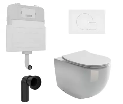 Комплект 3 в 1 смывной бачок скрытого монтажа Enio Tecnico + Унитаз приставной Ceramica Nova Metropol CN4004 с кнопкой белой Geometria EN8050817 + CN4004 + EN8050814