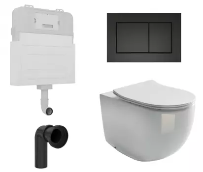 Комплект 3 в 1 смывной бачок скрытого монтажа Enio Tecnico + Унитаз приставной Ceramica Nova Metropol CN4004 с кнопкой черной Quadro