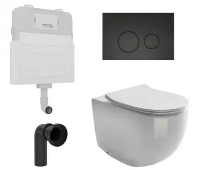 Комплект 3 в 1 смывной бачок скрытого монтажа Enio Tecnico + Унитаз приставной Ceramica Nova Metropol CN4004 с кнопкой черной Rotondo