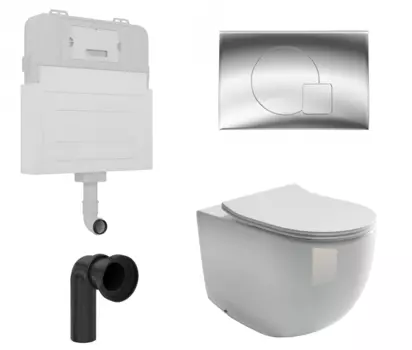 Комплект 3 в 1 смывной бачок скрытого монтажа Enio Tecnico + Унитаз приставной Ceramica Nova Metropol CN4004 с кнопкой хром Geometria EN8050817 + CN4004 + EN8050813