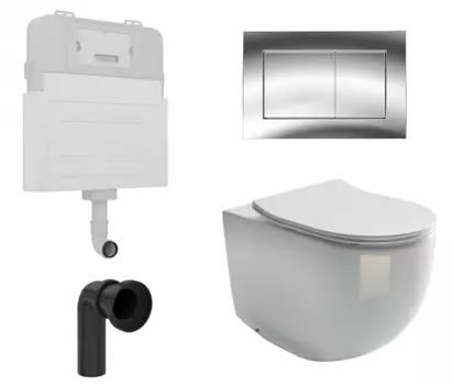 Комплект 3 в 1 смывной бачок скрытого монтажа Enio Tecnico + Унитаз приставной Ceramica Nova Metropol CN4004 с кнопкой хром Quadro EN8050817 + CN4004 + EN8050807
