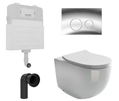Комплект 3 в 1 смывной бачок скрытого монтажа Enio Tecnico + Унитаз приставной Ceramica Nova Metropol CN4004 с кнопкой хром Rotondo