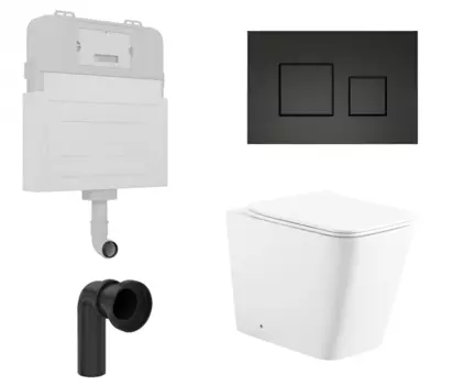 Комплект 3 в 1 смывной бачок скрытого монтажа Enio Tecnico + Унитаз приставной Enio Binario с кнопкой черной Cubo EN8050817 + EN5215047 + EN8050812