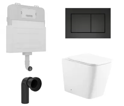 Комплект 3 в 1 смывной бачок скрытого монтажа Enio Tecnico + Унитаз приставной Enio Binario с кнопкой черной Quadro