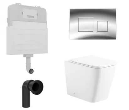 Комплект 3 в 1 смывной бачок скрытого монтажа Enio Tecnico + Унитаз приставной Enio Binario с кнопкой хром Cubo EN8050817 + EN5215047 + EN8050810