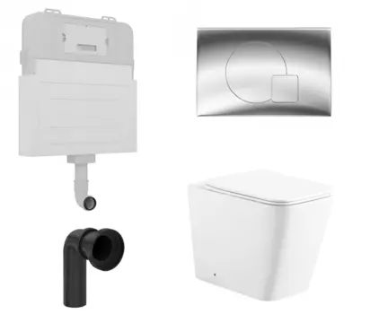Комплект 3 в 1 смывной бачок скрытого монтажа Enio Tecnico + Унитаз приставной Enio Binario с кнопкой хром Geometria EN8050817 + EN5215047 + EN8050813