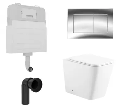 Комплект 3 в 1 смывной бачок скрытого монтажа Enio Tecnico + Унитаз приставной Enio Binario с кнопкой хром Quadro EN8050817 + EN5215047 + EN8050807