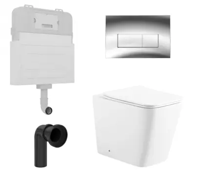 Комплект 3 в 1 смывной бачок скрытого монтажа Enio Tecnico + Унитаз приставной Enio Binario с кнопкой хром Rettangolo