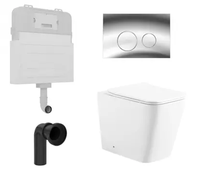 Комплект 3 в 1 смывной бачок скрытого монтажа Enio Tecnico + Унитаз приставной Enio Binario с кнопкой хром Rotondo