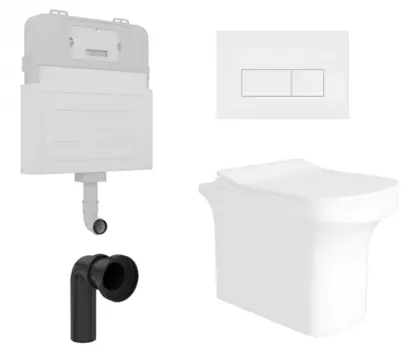 Комплект 3 в 1 смывной бачок скрытого монтажа Enio Tecnico + Унитаз приставной Enio Solo с кнопкой белой Rettangolo