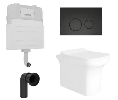 Комплект 3 в 1 смывной бачок скрытого монтажа Enio Tecnico + Унитаз приставной Enio Solo с кнопкой черной Rotondo
