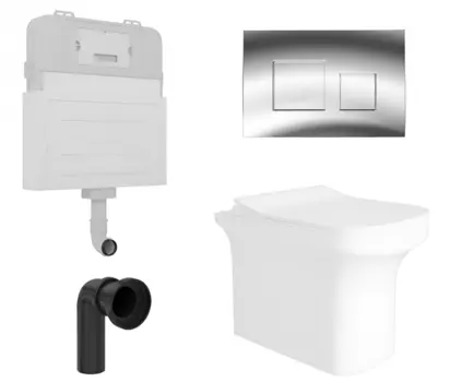 Комплект 3 в 1 смывной бачок скрытого монтажа Enio Tecnico + Унитаз приставной Enio Solo с кнопкой хром Cubo EN8050817 + EN2750023 + EN8050810