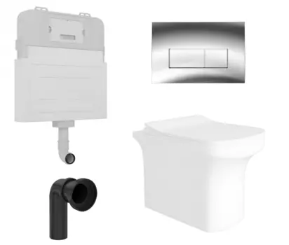 Комплект 3 в 1 смывной бачок скрытого монтажа Enio Tecnico + Унитаз приставной Enio Solo с кнопкой хром Rettangolo