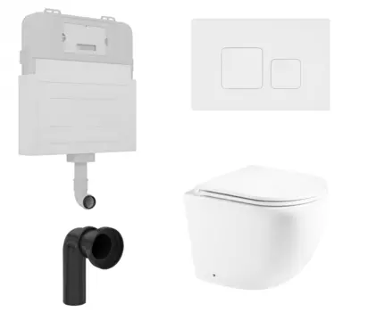 Комплект 3 в 1 смывной бачок скрытого монтажа Enio Tecnico + Унитаз приставной Enio Unico с кнопкой белой Cubo EN8050817 + EN5104885 + EN8050811